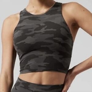 Athleta Black Grey Camo Conscious Long Line Crop Sports Bra Medium